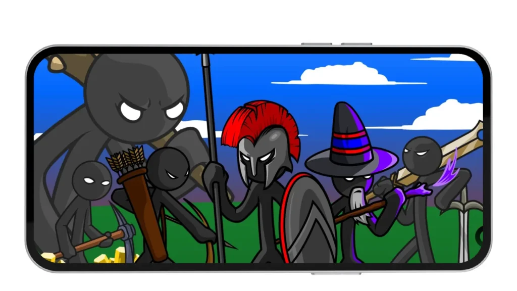 Stick figure units lined up for battle