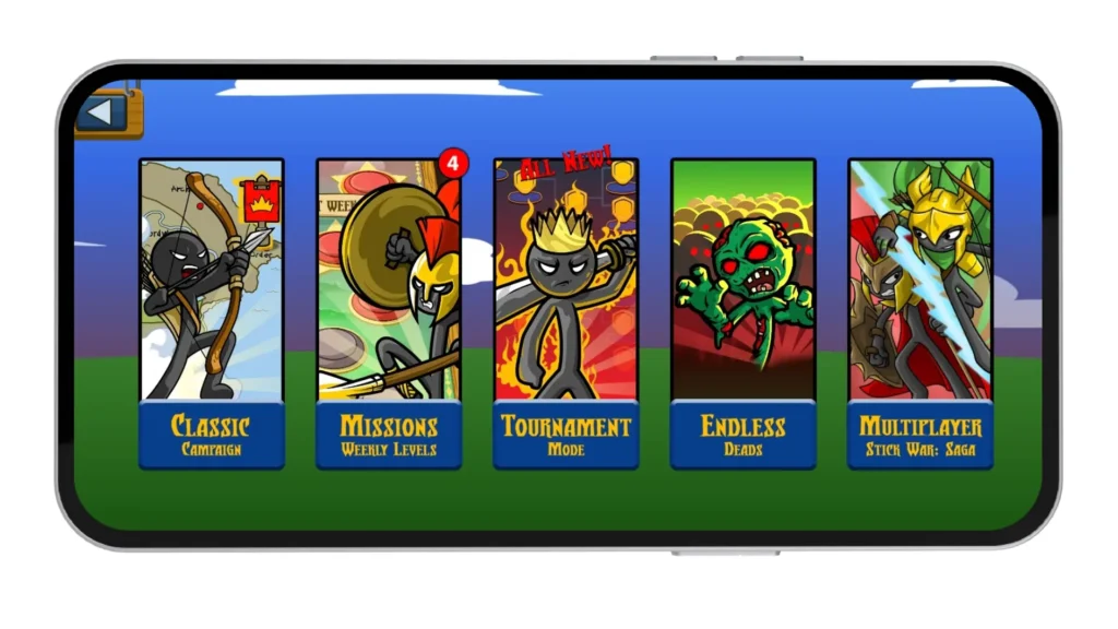 Main Menu Showing Different Game Modes